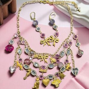 Fairycore Balletcore Necklace & Earring Set – Vintage Charms, One of a Kind